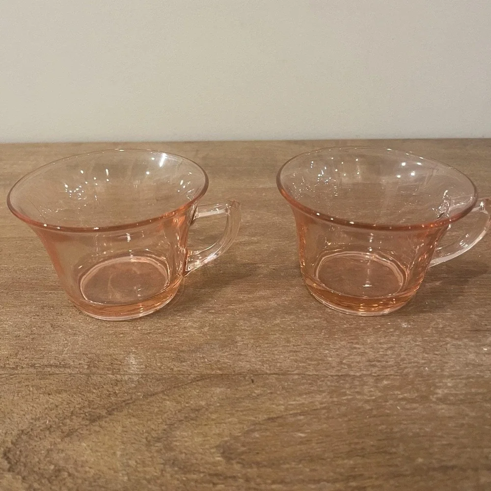 Set of 4 Vintage Fostoria Pink Depression Glass Tea Cups No‎ Saucers 1930s/40s